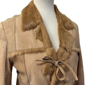 Kita Jay Italy Luxurious Soft Fur Tan Beige Trench Overcoat Womens M